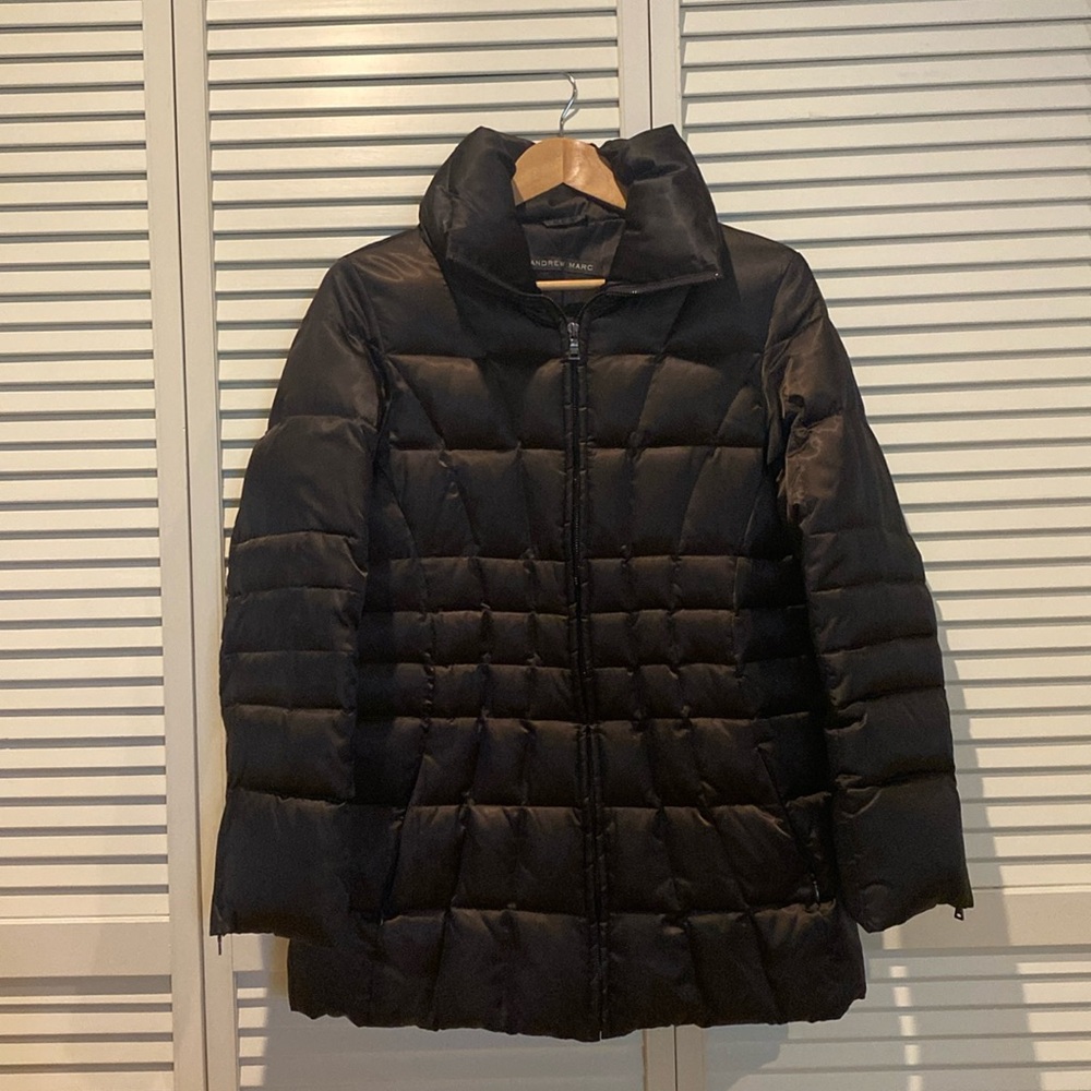 Andrew Marc Puffer Jacket. Brown Satin. Size S. Excellent condition.